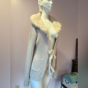 Knit Sweater with Fur Trim